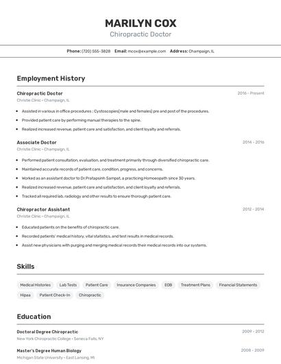 Chiropractic Doctor Resume