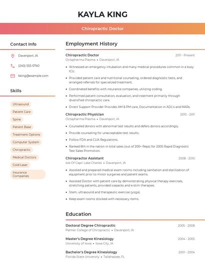 Chiropractic Doctor Resume