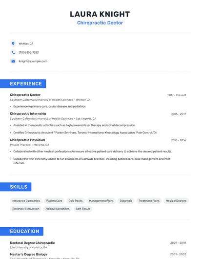 Chiropractic Doctor Resume