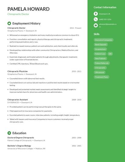 Chiropractic Doctor Resume