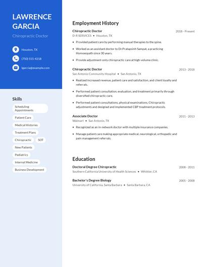 Chiropractic Doctor Resume