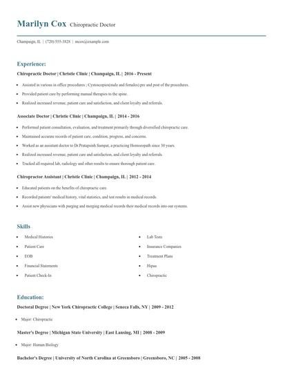 Chiropractic Doctor Resume
