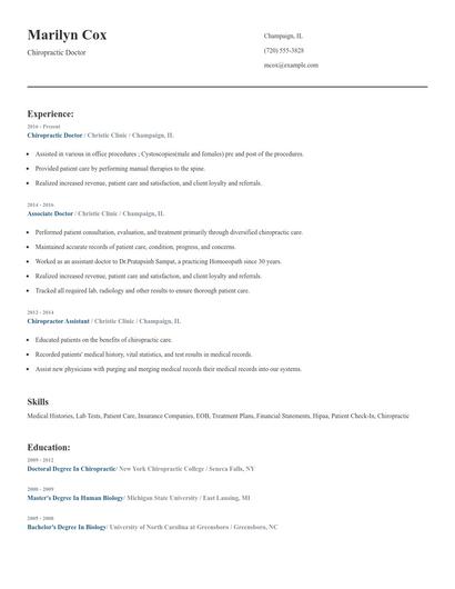 Chiropractic Doctor Resume