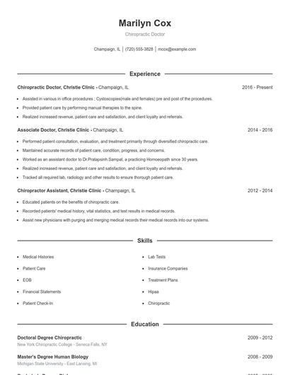Chiropractic Doctor Resume