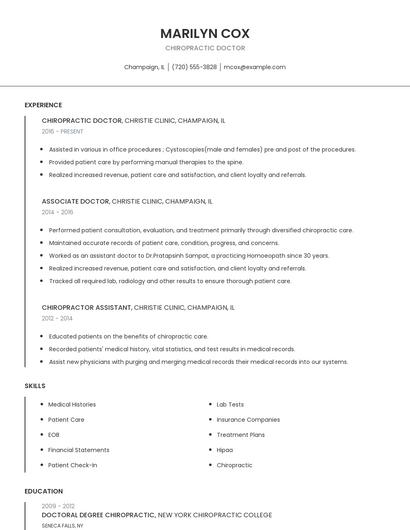 Chiropractic Doctor Resume