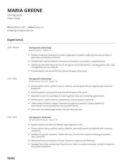 Chiropractic Internship Resume