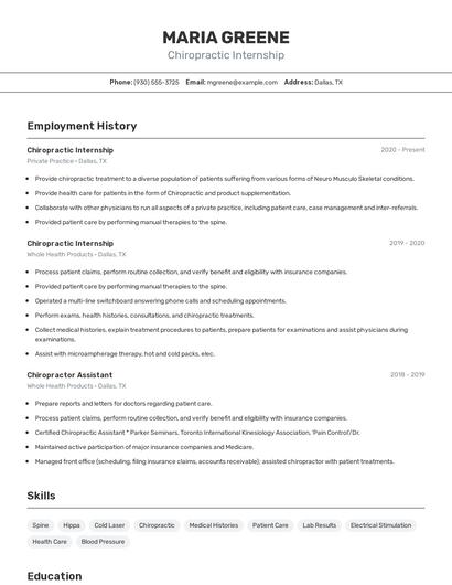 Chiropractic Internship Resume