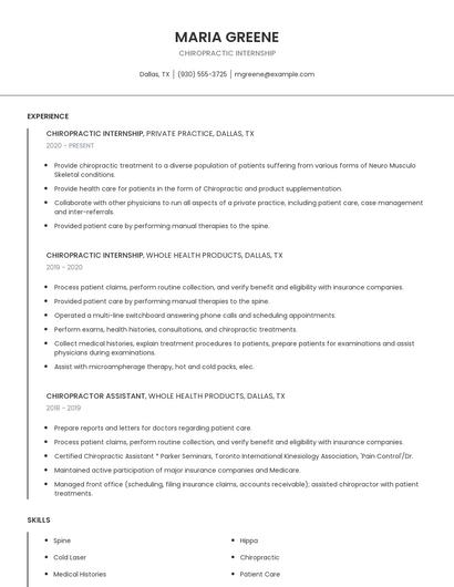 Chiropractic Internship Resume