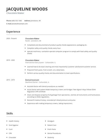 Chocolate Maker Resume