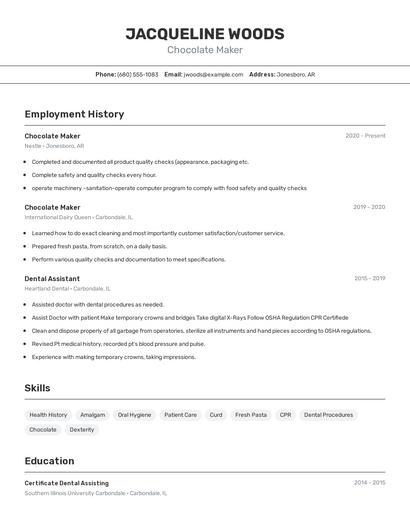 Chocolate Maker Resume