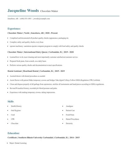 Chocolate Maker Resume