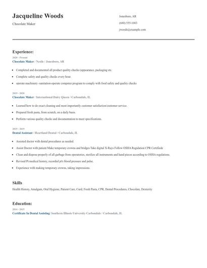 Chocolate Maker Resume