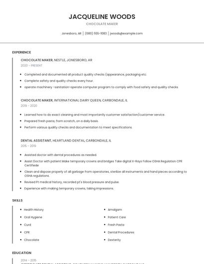 Chocolate Maker Resume
