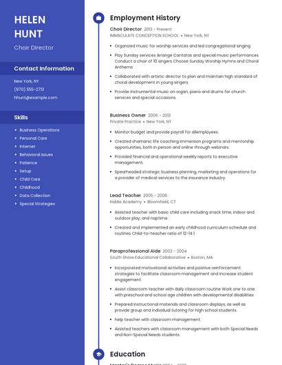 Choir Director Resume