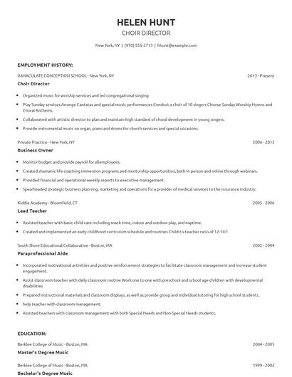 Choir Director Resume