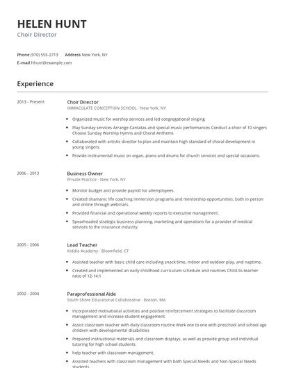 Choir Director Resume