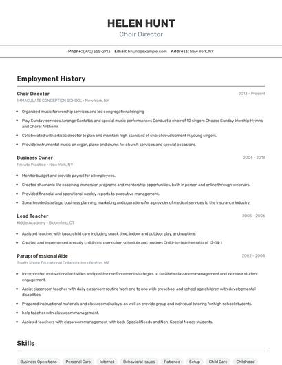 Choir Director Resume