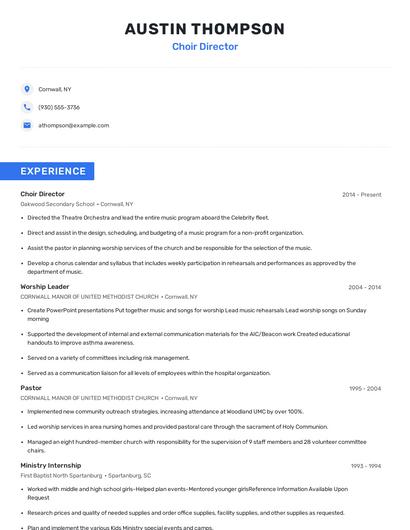 Choir Director Resume