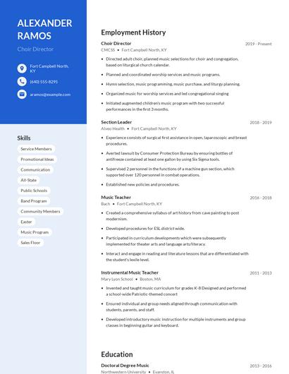 Choir Director Resume