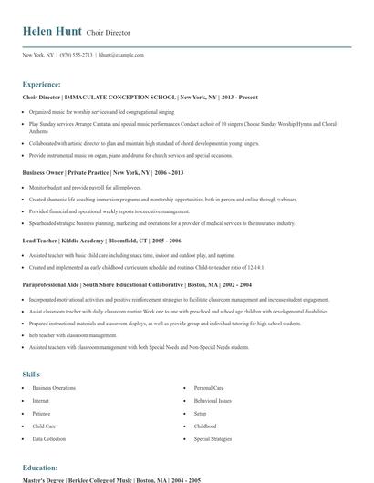 Choir Director Resume