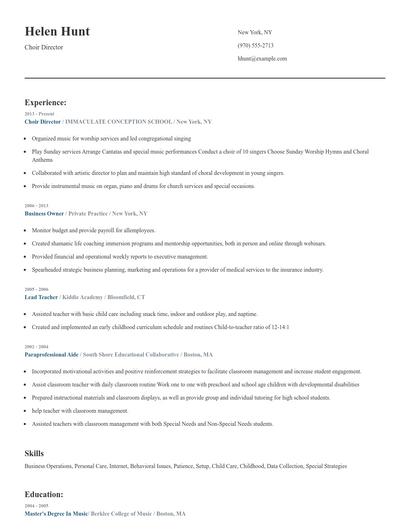 Choir Director Resume