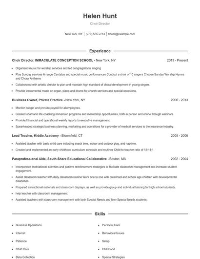 Choir Director Resume