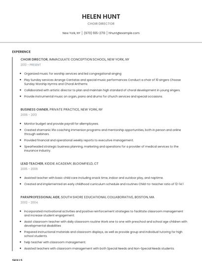 Choir Director Resume