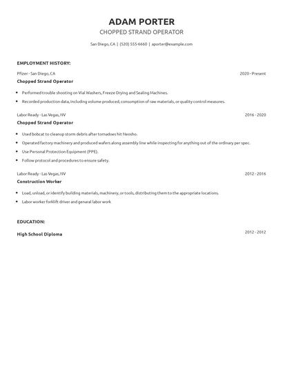 Chopped Strand Operator Resume