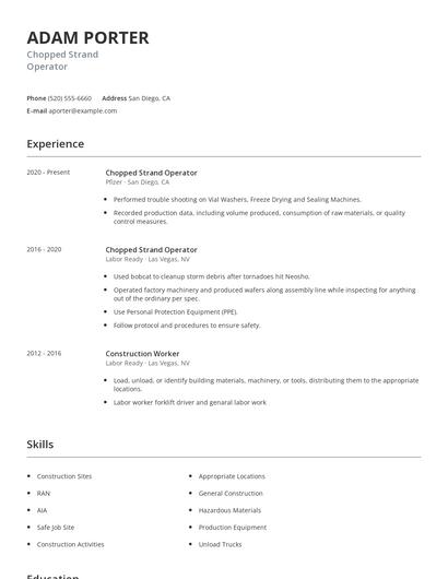 Chopped Strand Operator Resume