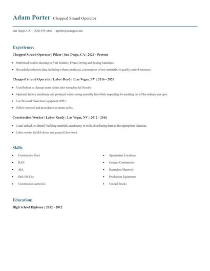 Chopped Strand Operator Resume