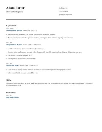 Chopped Strand Operator Resume