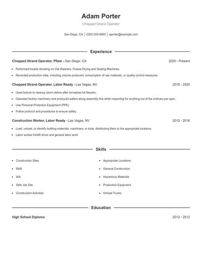 Chopped Strand Operator Resume