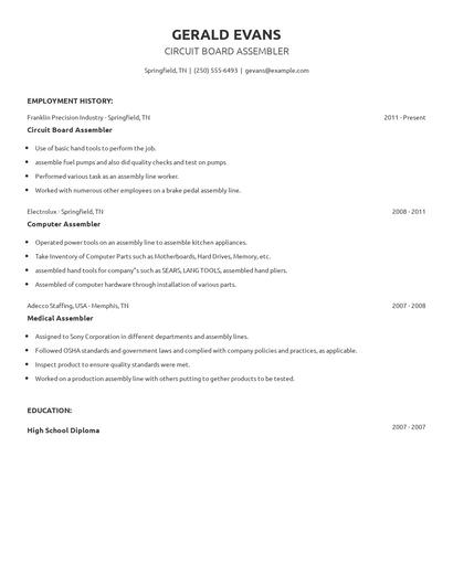 Circuit Board Assembler Resume