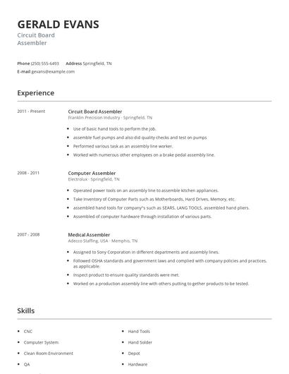 Circuit Board Assembler Resume