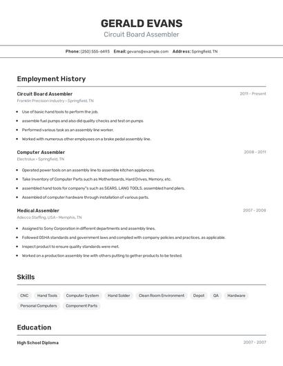 Circuit Board Assembler Resume