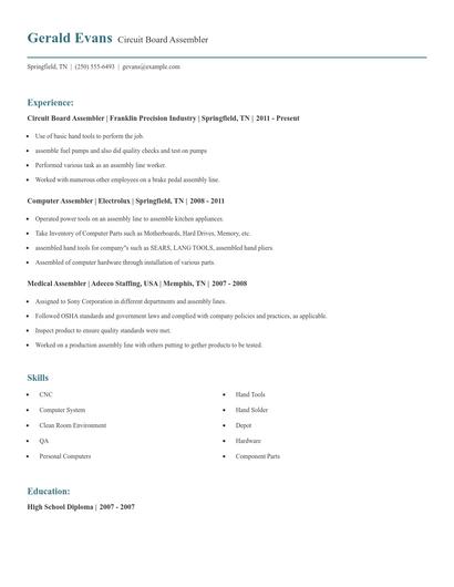 Circuit Board Assembler Resume