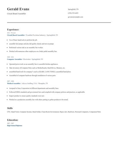 Circuit Board Assembler Resume