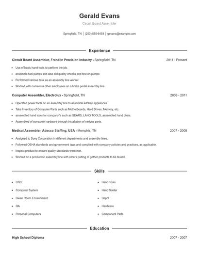Circuit Board Assembler Resume