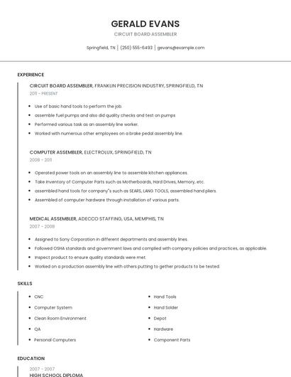 Circuit Board Assembler Resume