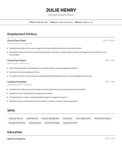 Circuit Court Clerk Resume