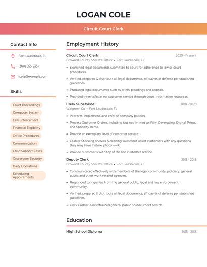 Circuit Court Clerk Resume