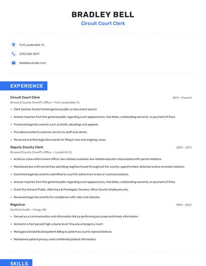 Circuit Court Clerk Resume