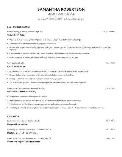 Circuit Court Judge Resume