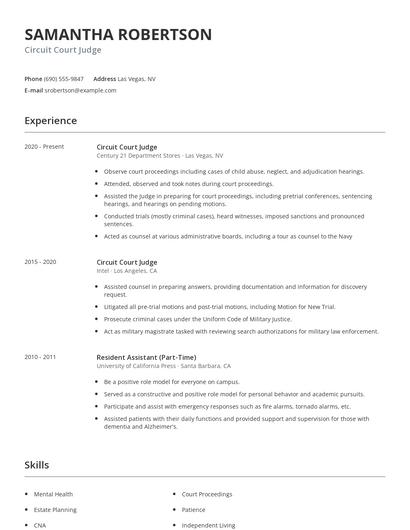 Circuit Court Judge Resume