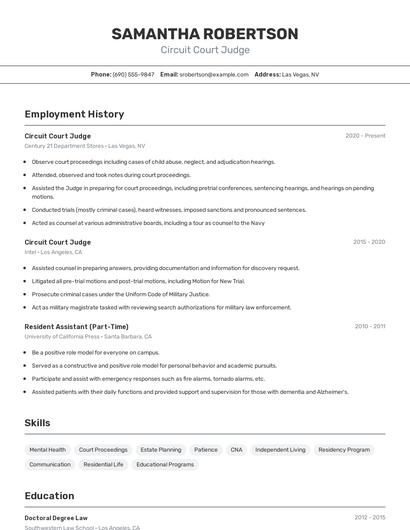 Circuit Court Judge Resume