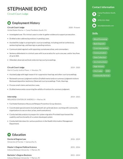 Circuit Court Judge Resume