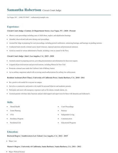 Circuit Court Judge Resume