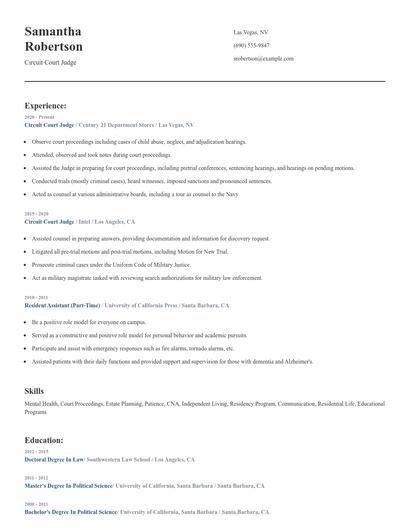 Circuit Court Judge Resume