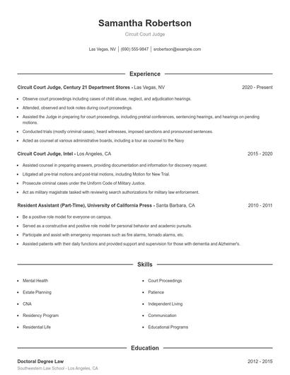 Circuit Court Judge Resume