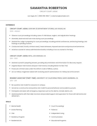 Circuit Court Judge Resume